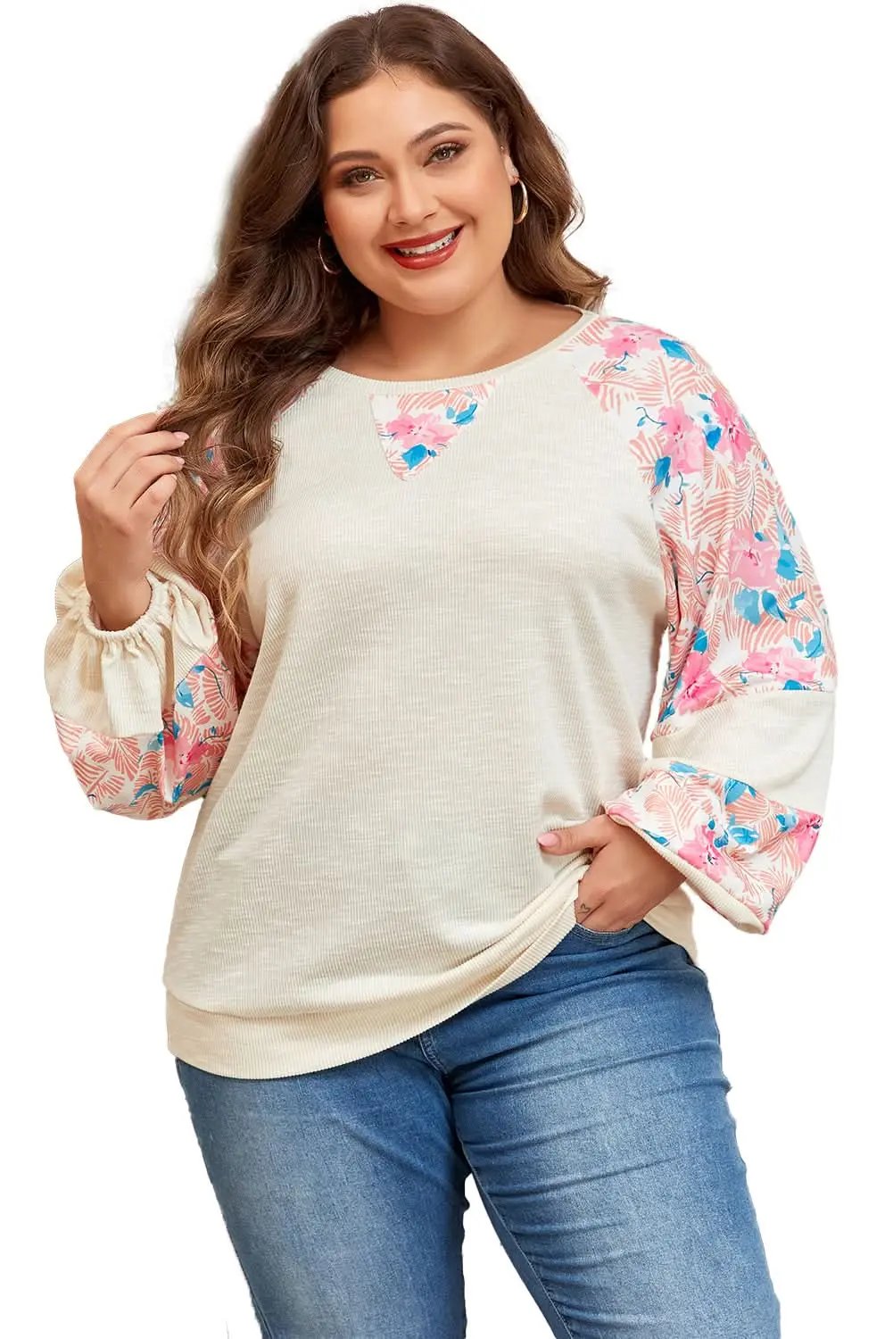 Plus-size apricot floral top - Love Salve